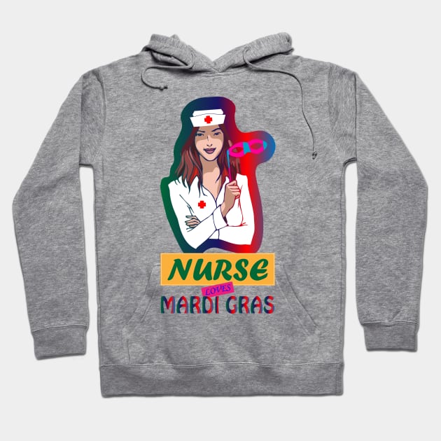 Nurse Loves Mardi Gras Colorful Hoodie by Admair 